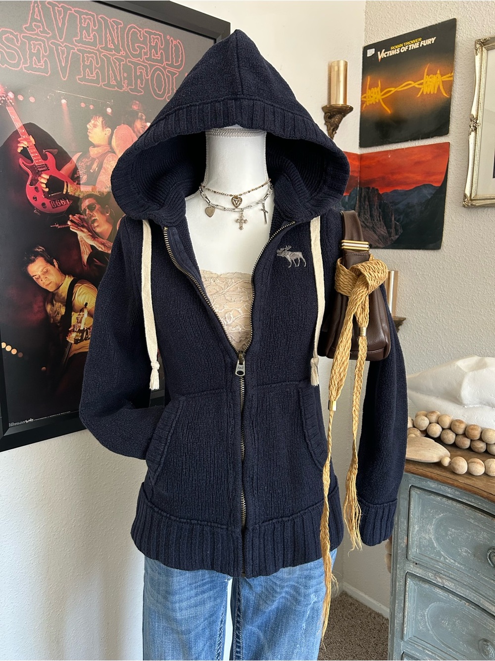 Rare Vtg Abercrombie And Fitch Hoodie Womens S Zip Sweater Y2K Preppy Collegiate